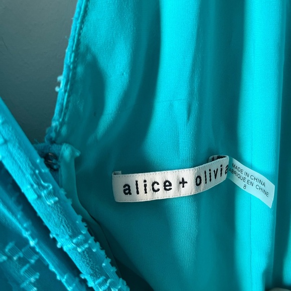 Alice & Olivia Silk-Cotton Tie-Waist Wrap Turquoise Dress - 8 - Picture 4 of 15